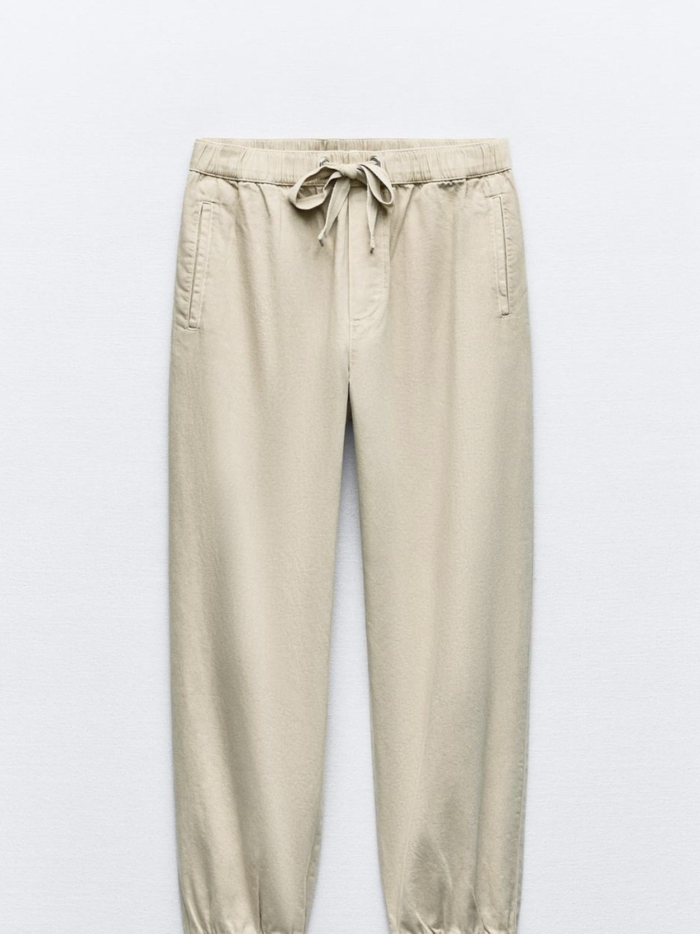 Women Drawstring Jogger Pants - Beige